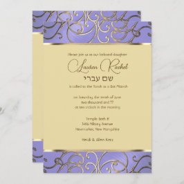 Convites Bat Mitzvah Elegante Lavanda Purple Dourado Filigr