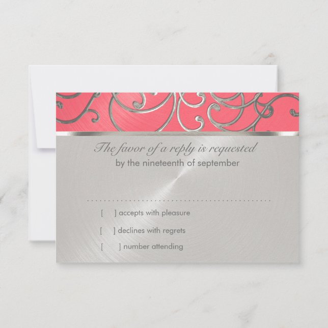 Convites Bat Mitzvah Elegante rosa e Silver Filigree (Verso)