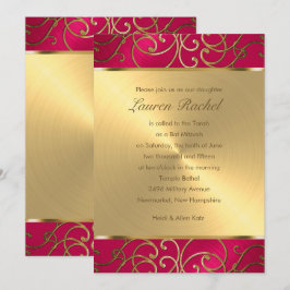 Convites Bat Mitzvah Elegante Rosa Magenta Dourado Filigran