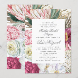 Convites Bat Mitzvah Elegante Watercolor Floral