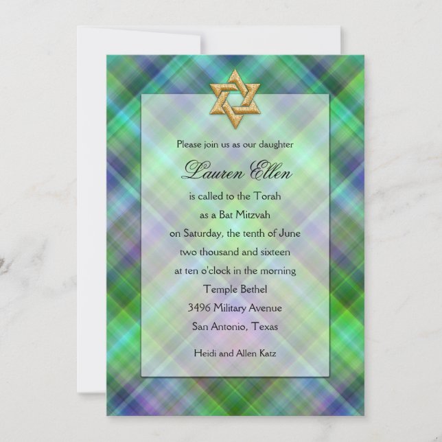 Convites Bat Mitzvah em camadas Xadrez de aparência (Frente)