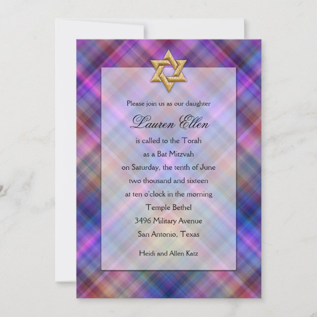 Convites Bat Mitzvah em camadas Xadrez de aparência (Frente)