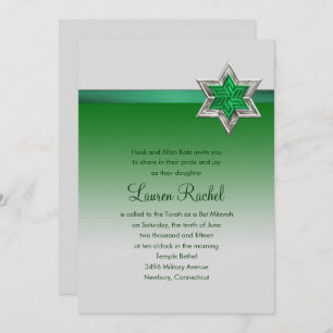 Convites Bat Mitzvah Emerald Green Ombre Ribbon e Star