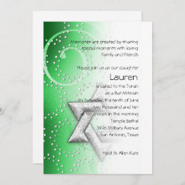 Convites Bat Mitzvah Emerald Shimmer Star de David