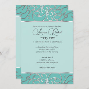 Convites Bat Mitzvah Escolhe Cores Silver Filigree