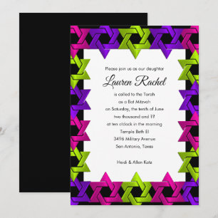 Convites Bat Mitzvah, Estrela Verde Rosa Púrpura a Qualquer