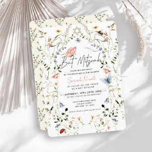Convites Bat Mitzvah Flor Silvestre Borboleta Abelha
