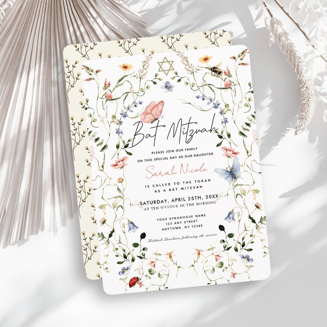 Convites Bat Mitzvah Flor Silvestre Borboleta Abelha (Criador carregado)