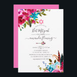 Convites Bat Mitzvah, Floral Chic, Cor-de-Água Rosa<br><div class="desc">Boho chic rosa-quente e azul-água-turquesa buquês florais bat mitzvah convite com elegante tipografia de escrita manual.</div>