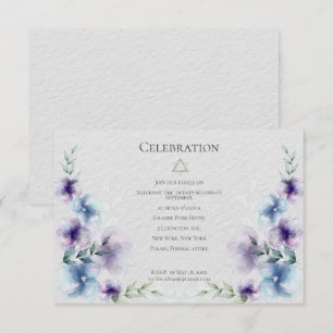 Convites BAT MITZVAH Floral em Aquarela Azul e Violeta 2