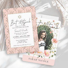 Convites Bat Mitzvah Floral Foto Papoula Rosa