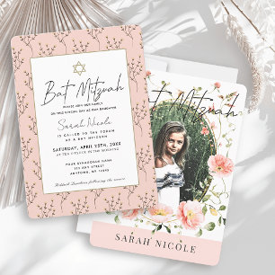 Convites Bat Mitzvah Floral Foto Papoula Rosa