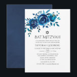 Convites Bat Mitzvah, Floral, marinho e Branco<br><div class="desc">Marinho indigo e convites de morcego floral branco mitzvah com tipografia escrita projetada para ser rápida e facilmente personalizada de acordo com as especificações de seu evento.</div>