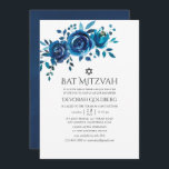 Convites Bat Mitzvah, Floral, marinho e Branco<br><div class="desc">Marinho indigo e convites de morcego floral branco mitzvah com tipografia escrita projetada para ser rápida e facilmente personalizada de acordo com as especificações de seu evento.</div>
