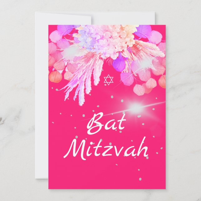 Convites Bat Mitzvah Floral Pink Moderno (Verso)