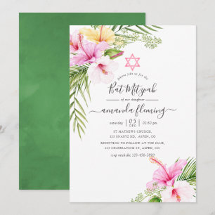 Convites Bat Mitzvah Floral Tropical aquarela