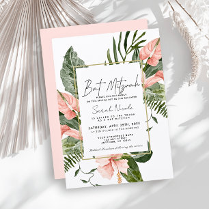 Convites Bat Mitzvah Floral Tropical Rosa