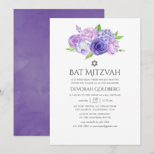 Convites Bat Mitzvah Floral Violeta Ultra