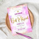 Convites Bat Mitzvah - folha de ouro - cor-de-água rosa mod<br><div class="desc">Tenha orgulho, alegria e mostre este marco do seu Bat Mitzvah favorito! Enviar este espantoso, moderno, farelo de ouro cintilante e pontos brilhantes e um script de tipografia contra um fundo de aquarela cor rosa suave, convite personalizado para um evento se lembrar. Personalize o texto personalizado com o nome, a...</div>