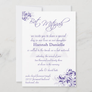Convites Bat Mitzvah Formal Floral Roxo