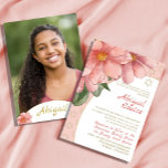 Convites Bat Mitzvah Foto Floral Dourada Elegante Rosa<br><div class="desc">Um Convite Pessoal Floral De Bat Mitzvah. Grandes flores botânicas cor-de-rosa. As informações são facilmente alteradas para suas próprias informações personalizadas com a imagem que pode ser alterada para sua própria foto.</div>