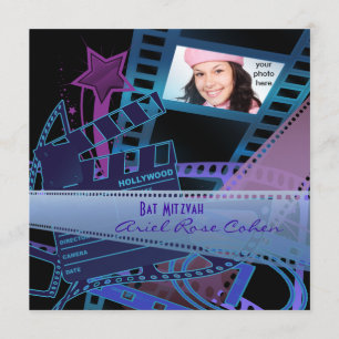 Convites Bat Mitzvah Foto Roxa Estrela de Hollywood