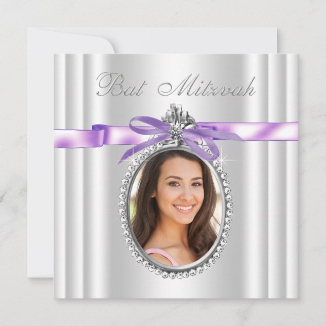 Convites Bat Mitzvah Foto Roxo Lavanda (Frente)