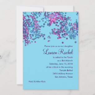 Convites Bat Mitzvah Glittery Confetti Design
