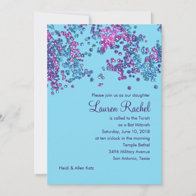 Convites Bat Mitzvah Glittery Confetti Design (Frente)