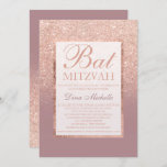 Convites Bat Mitzvah, glitz rosa de poeira poeirenta<br><div class="desc">Um moderno,  bonito chic e elegante chá glitter rosa dourado ombre com um bloco de cor pastel poeirento Bat Mitzvah convite com rosa rosa dourado padrão ombre desaparecendo sobre um fundo rosa empoeirado com um elegante quadro de ouro perfeito para uma princesa Bat Mitzvah</div>