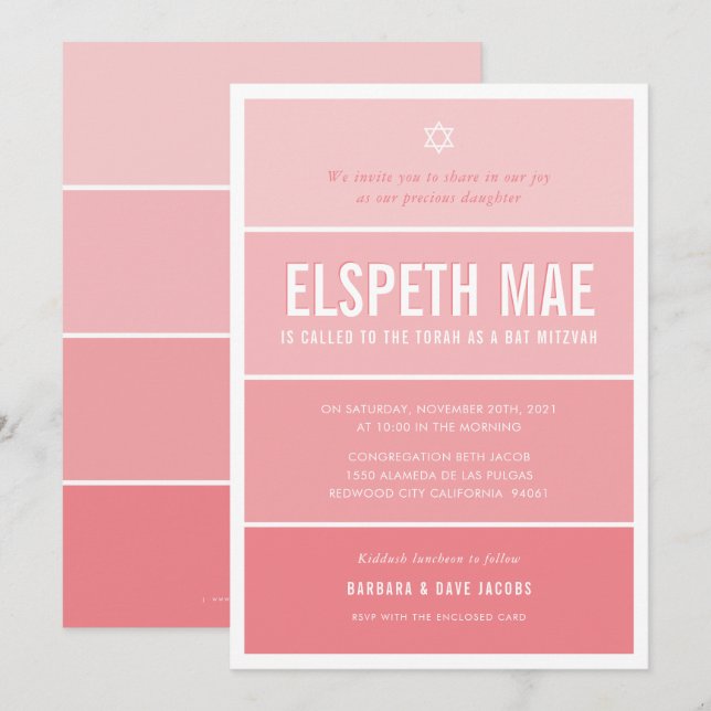 Convites BAT MITZVAH - Gradiente moderno do coral, legal, c (Frente/Verso)