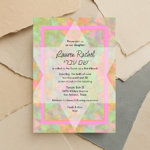 Convites Bat Mitzvah Green e Pink Star de David Pattern