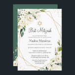 Convites Bat Mitzvah | Greenery White Rose Geométrico<br><div class="desc">Greenery White Rose Geométrica Floral do Bat Mitzvah Convite. (1) Para mais personalização, clique no link "personalizar mais" e use nossa ferramenta design para modificar esse modelo. (2) Se você prefere papéis mais espessos / Término da matéria, talvez considere escolher o Tipo de papel correspondente. (3) Se precisar de ajuda...</div>