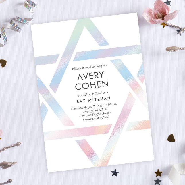 Convites Bat Mitzvah Holográfico Moderno (Criador carregado)