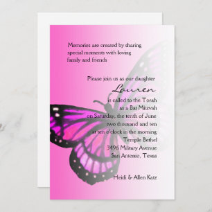 Convites Bat Mitzvah Hot Pink Butterfly Ombre