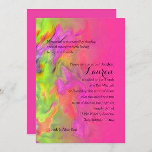 Convites Bat Mitzvah Hot Pink e Green Tie Dye