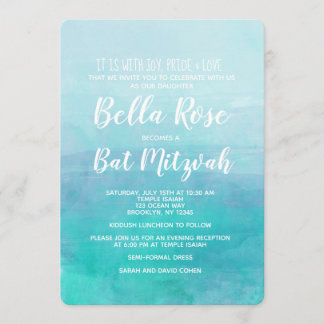 Convites Bat Mitzvah Invitation Blue Watercolor Ombre
