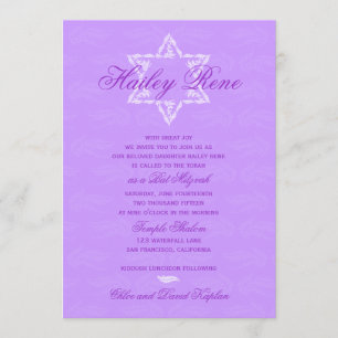 Convites Bat Mitzvah Invitation Hailey com Damask Purple