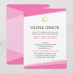 Convites BAT MITZVAH INVITE ângulos modernos simples, cor-d