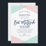 Convites BAT MITZVAH INVITE menta rosa pálida, com letra ma<br><div class="desc">por kat massard >> kat@simplysweetPAPERIE.com <<< Um super legal e moderno design de convite para o BAT MITZVAH TIP do seu filho: 1. Para alterar/mover gráficos e fontes e adicionar mais texto - pressione o botão "personalizar". - - - - - - - - - - - - - -...</div>
