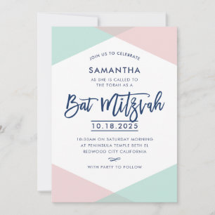 Convites BAT MITZVAH INVITE menta rosa pálida, com letra ma