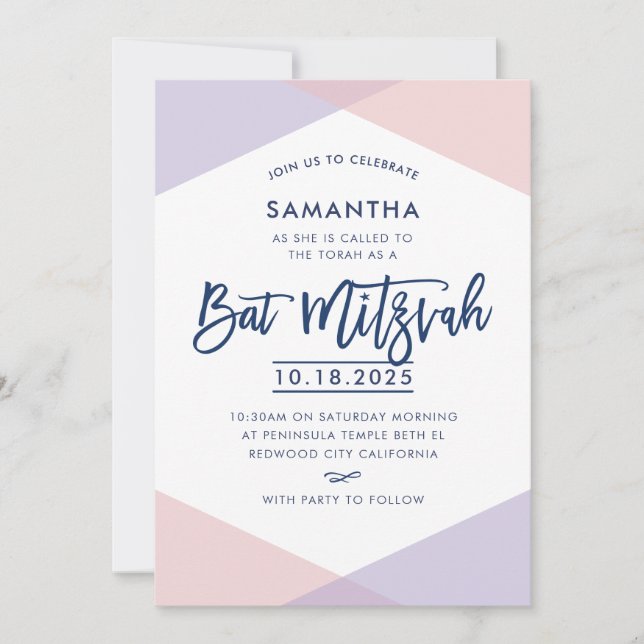 Convites BAT MITZVAH INVITE Púrpura rosa pálido, com letra  (Frente)