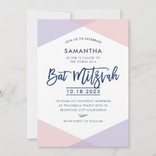 Convites BAT MITZVAH INVITE Púrpura rosa pálido, com letra 
