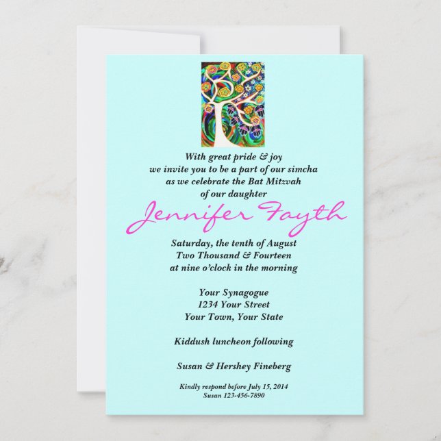 Convites Bat Mitzvah - Judaica Hamsa Ivory Tree Of Life (Frente)