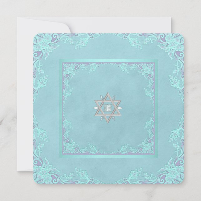 Convites Bat Mitzvah Lavanda Roxa e Azul Turquesa (Frente)
