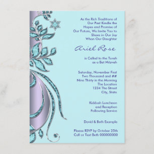 Convites Bat Mitzvah Lavanda Roxa e Azul Turquesa