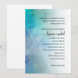 Convites Bat Mitzvah Legal Cores Aqua Azul Púrpura Branco