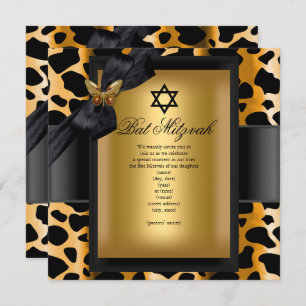 Convites Bat Mitzvah Leopard Dourada Borboleta Preta