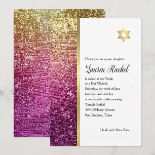 Convites Bat Mitzvah Magenta Rosa e Dourada Gliteria