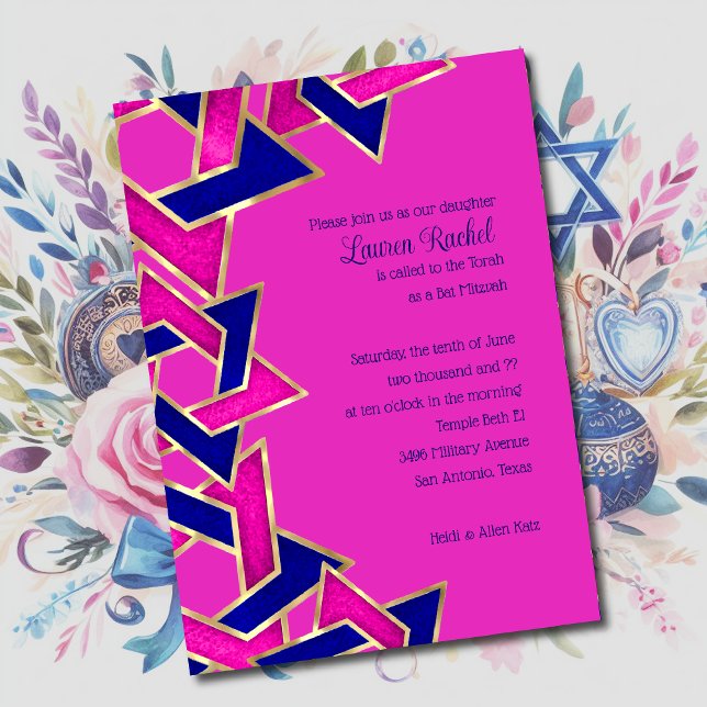 Convites Bat Mitzvah, Marinho Rosa Quente, Estrela Azul de  (Criador carregado)